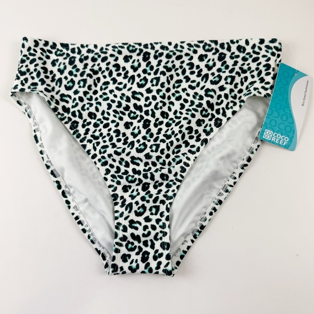 Coco Reef Bikini Bottom Womens Large Animal Print White Black Blue Swim NWT